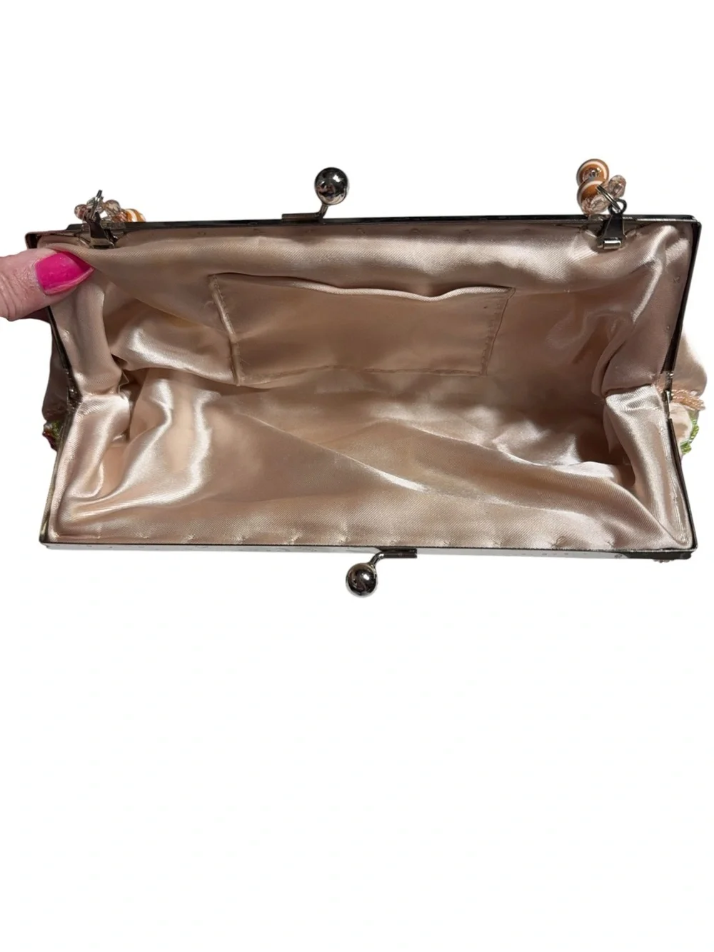 Embroidered Peacock Beaded Handle Evening Bag - Cream